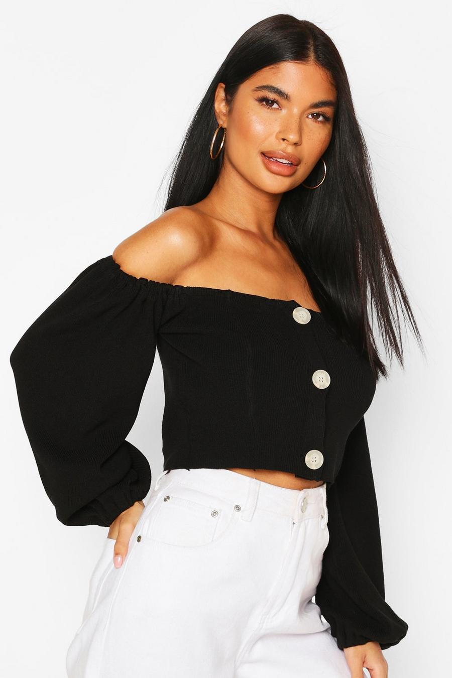Petite Puff Sleeve Off The Shoulder Cardigan image number 1