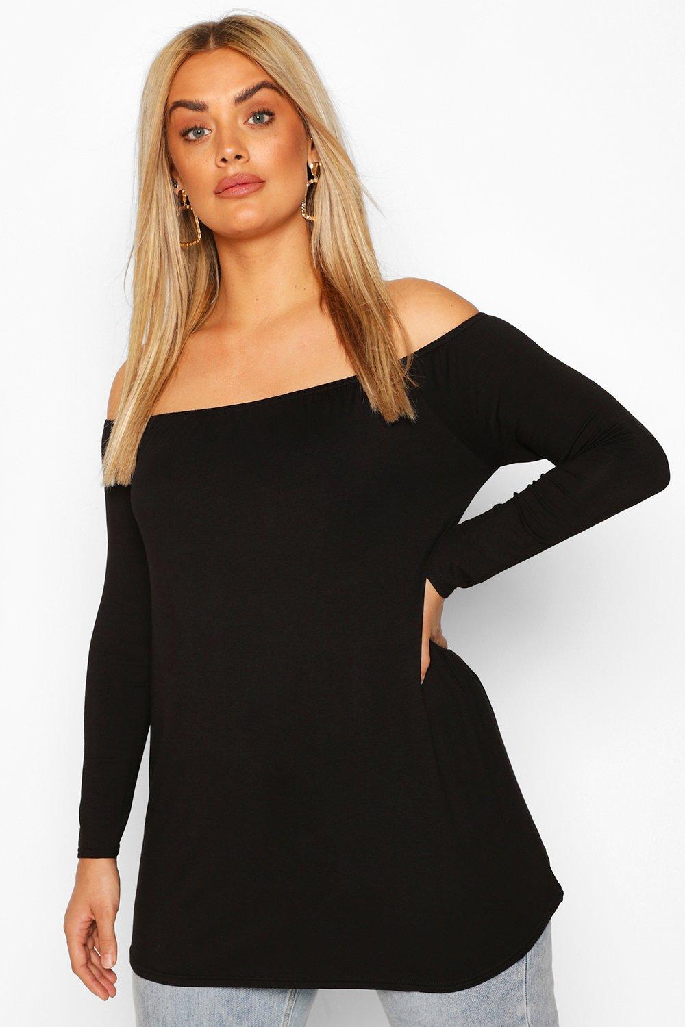 black oversized off the shoulder top