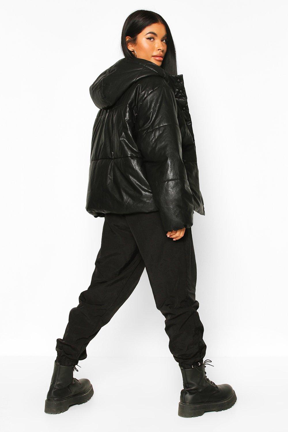 Black pu hotsell puffer jacket