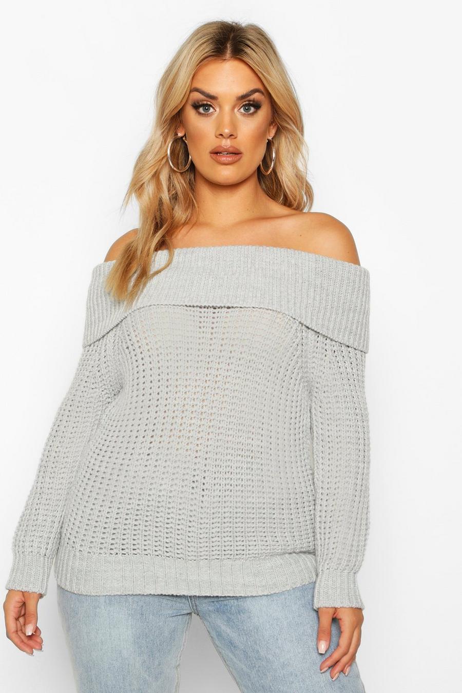 Plus Weich gestrickter Oversize-Pullover mit Bardot-Ausschnitt image number 1