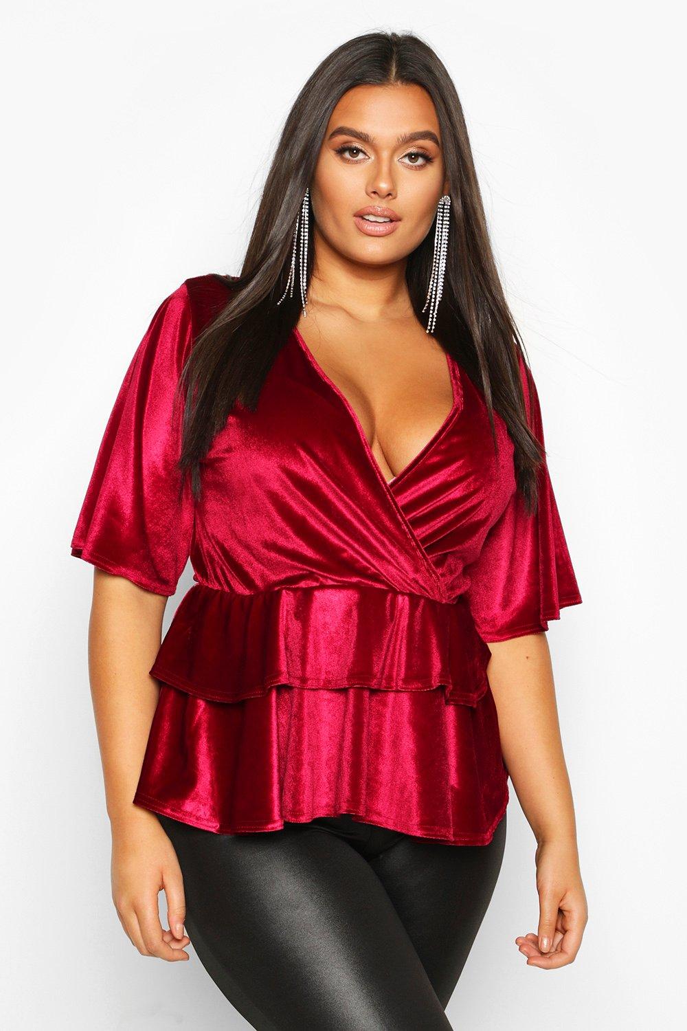 boohoo plus wrap top