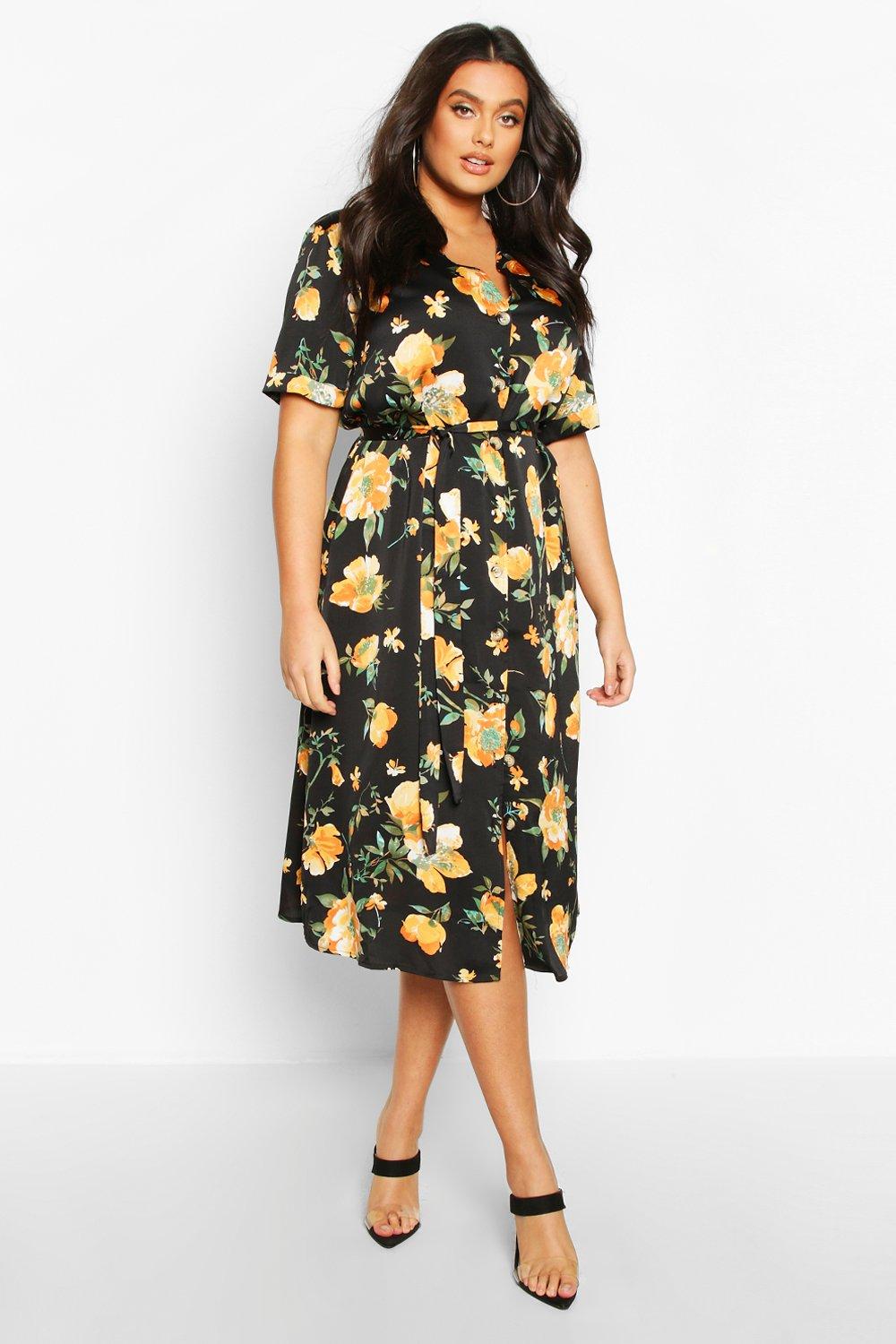 floral satin midi dress