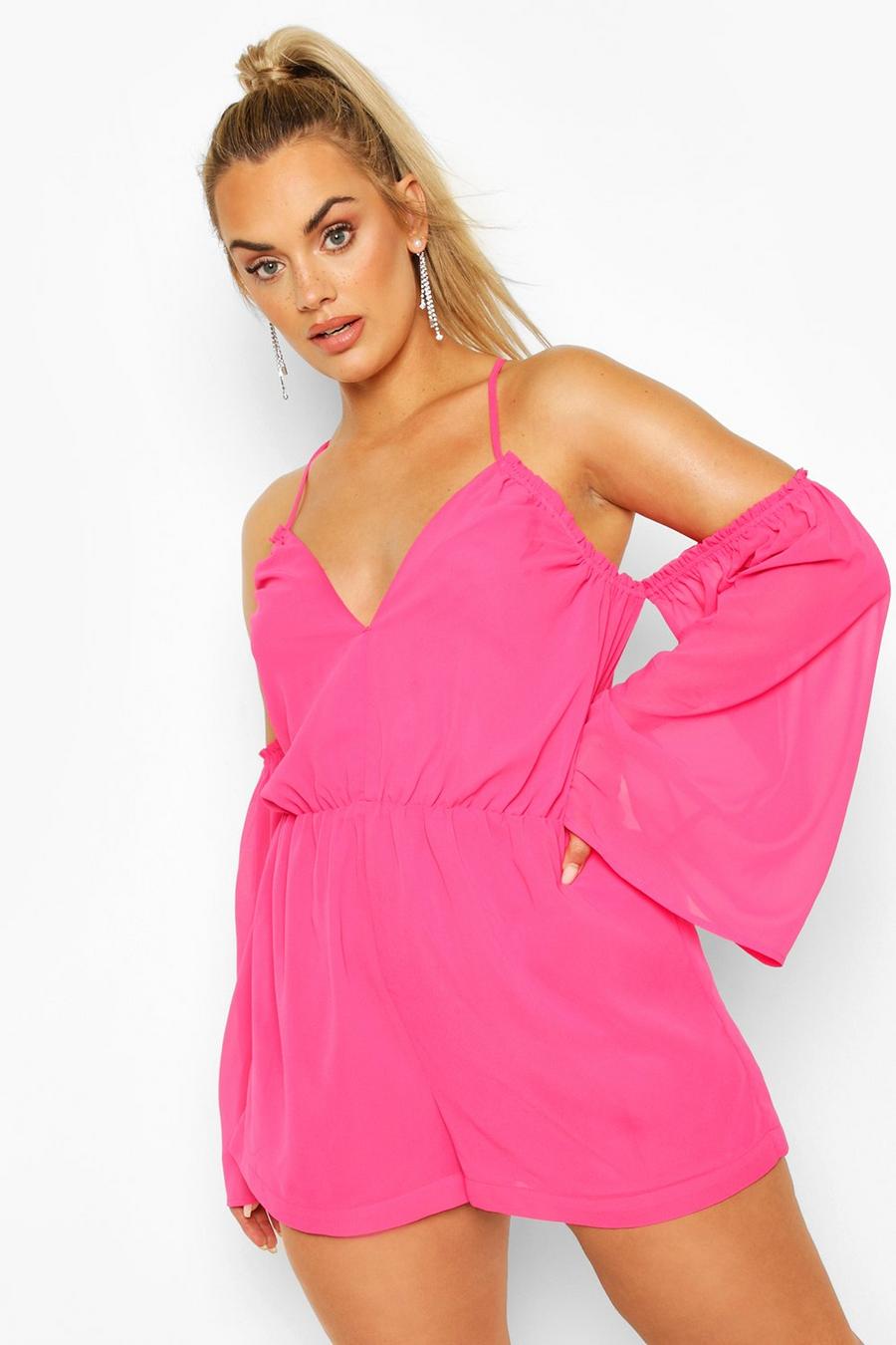 Plus Cold Shoulder Plunge Chiffon Playsuit image number 1