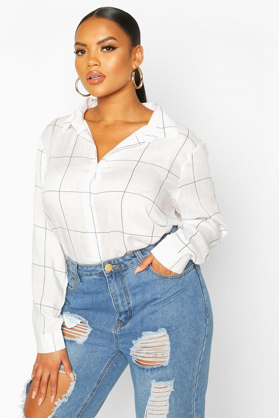 White Plus Grid Flannel Oversized Shirt image number 1