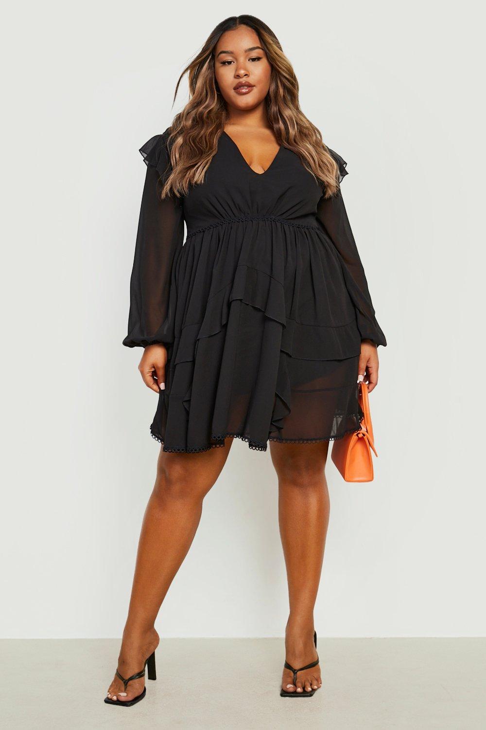 Boohoo black ruffle clearance dress