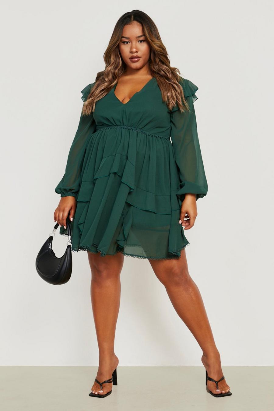 Forest Plus Tiered Ruffle Plunge Skater Dress image number 1
