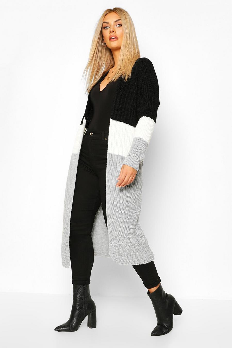 Plus Colour Block Knitted Maxi Cardigan image number 1