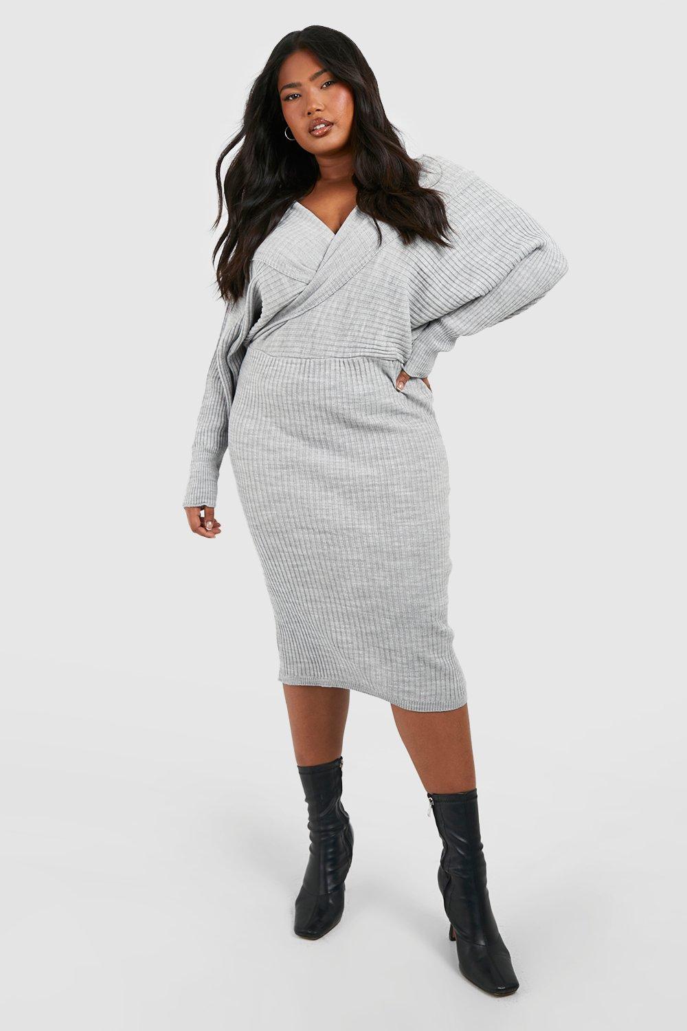 Grey midi clearance wrap dress