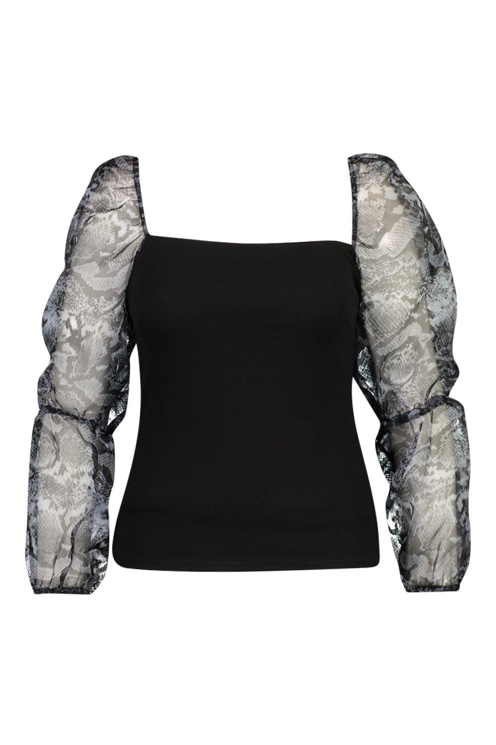 Metallic Snake Puff Sleeve Top