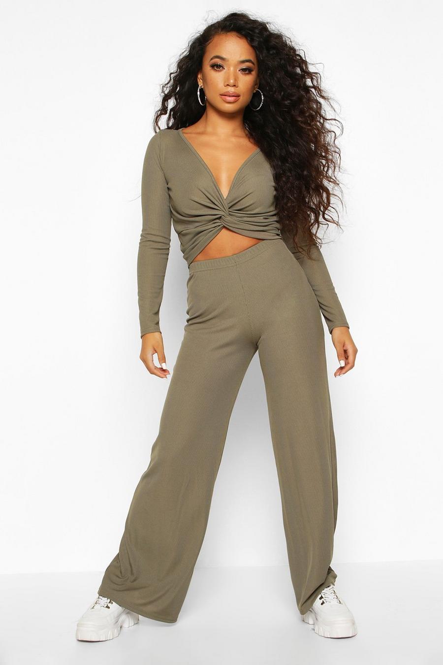 Petite Twist Front Top & Wide Leg Pants Co-Ord image number 1
