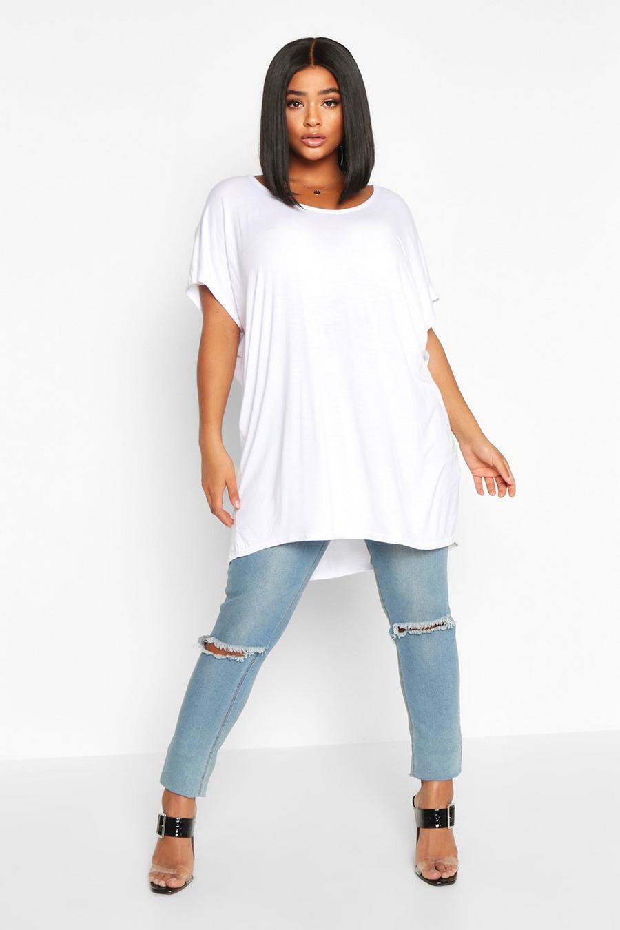 Wit white Plus Basic Oversized Lang T-Shirt image number 1
