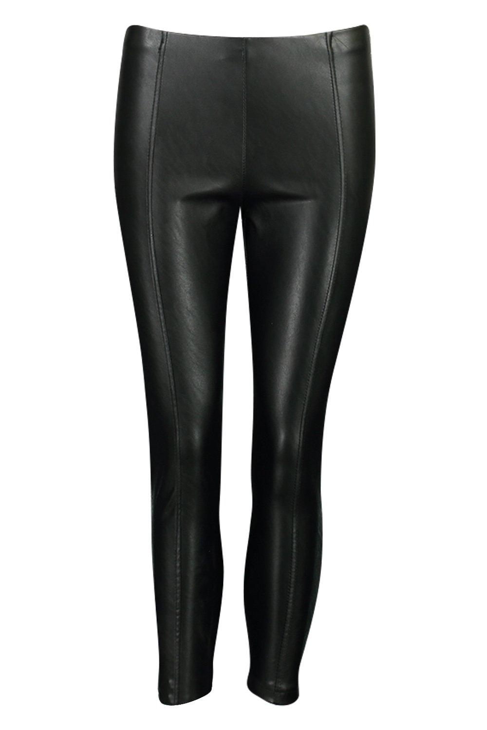 Boohoo Petite Super Stretch Waist Shaping Leather Look Leggings in Blue