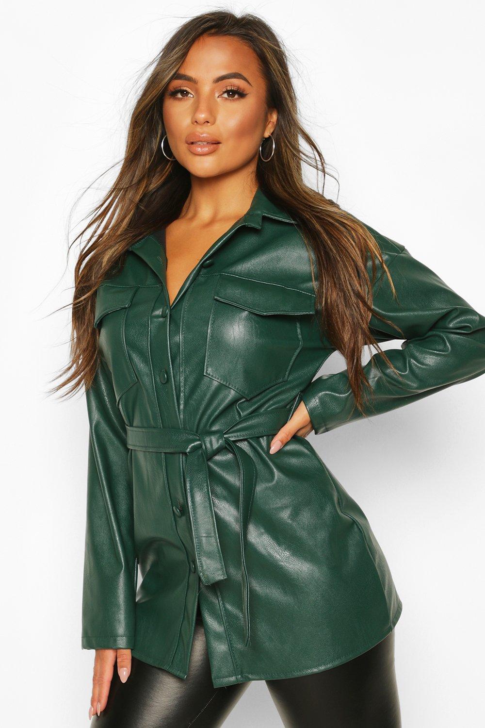 boohoo green leather jacket