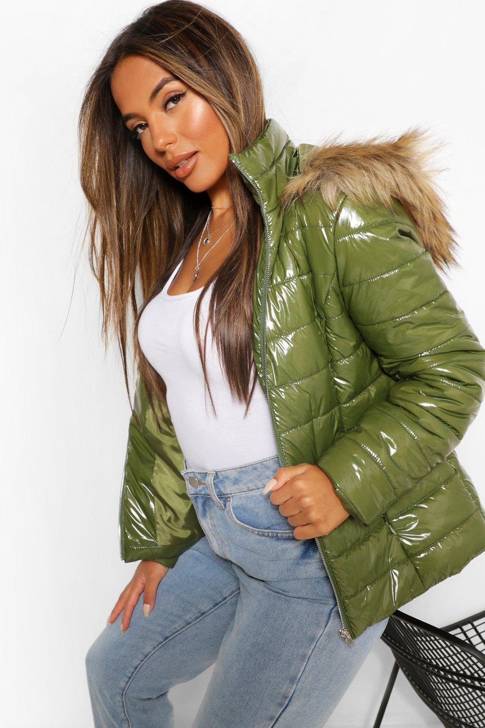 fur trim hooded coat