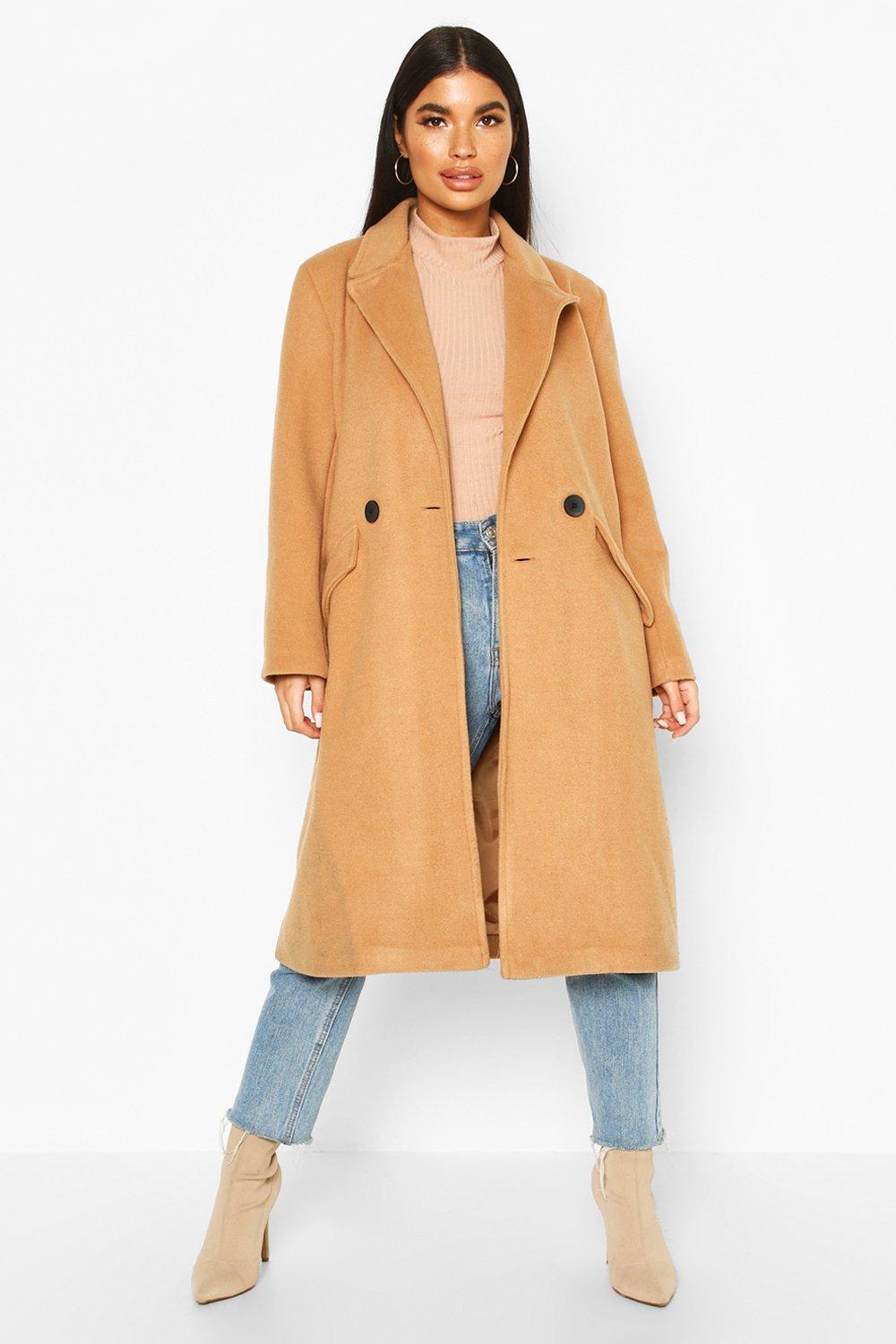 Women's Petite Oversized Wool Look Double Breasted Coat | Boohoo UK