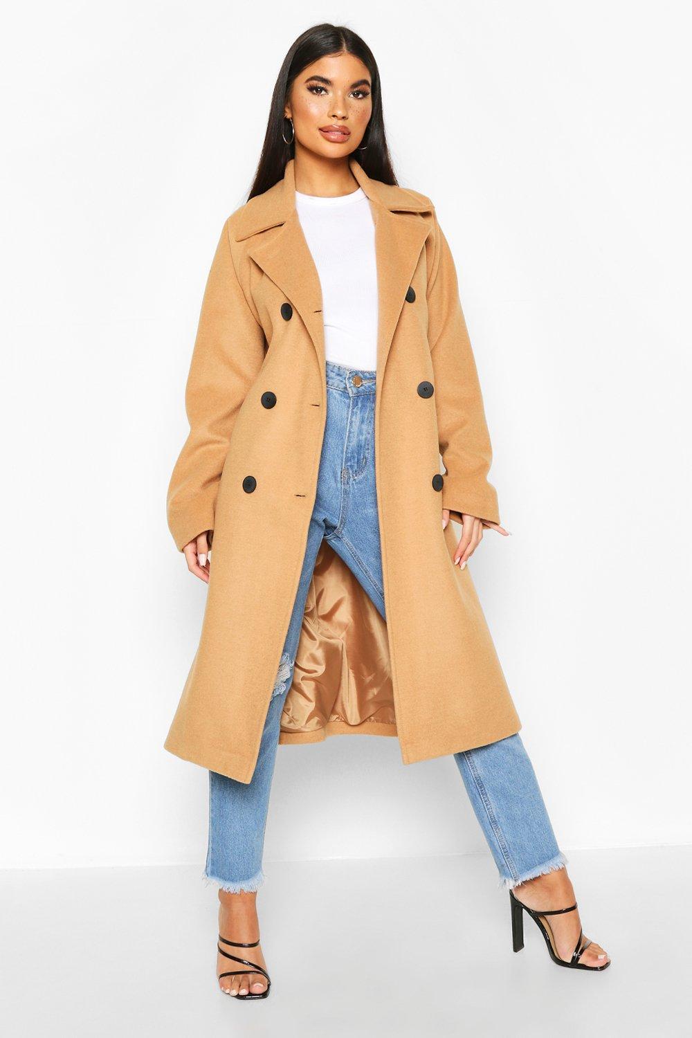 boohoo wool look coat in camel