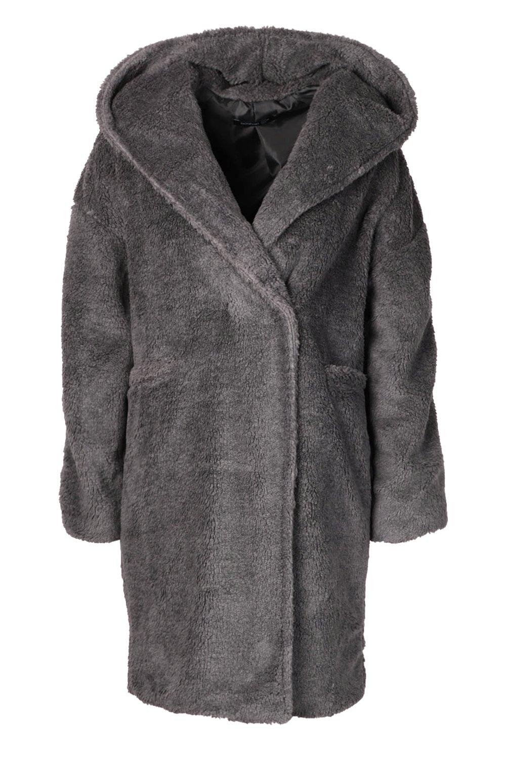 grey hooded teddy coat