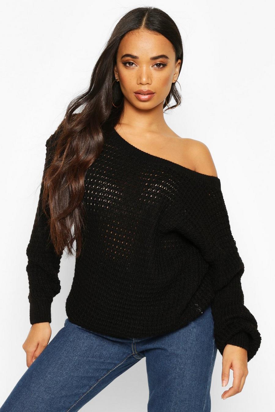 Petite Waffle Knit Off The Shoulder Sweater image number 1