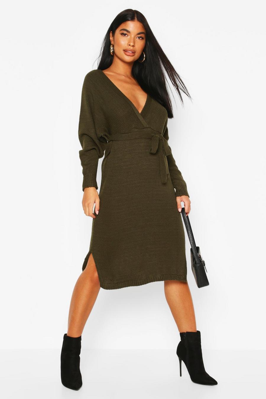 Petite Knitted Belted Wrap Dress image number 1