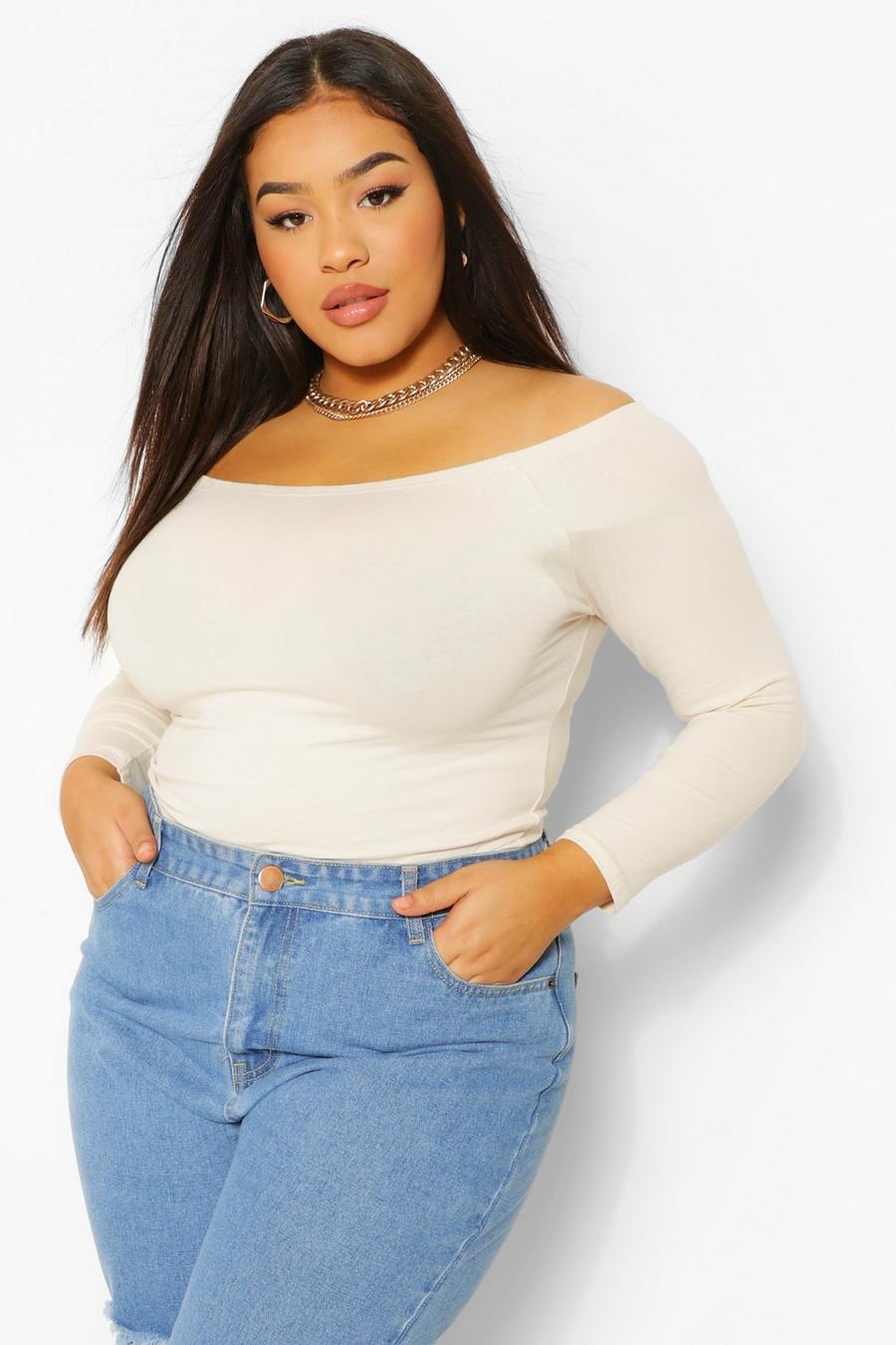 Stone Plus Basic Off The Shoulder Long Sleeve Bodysuit image number 1