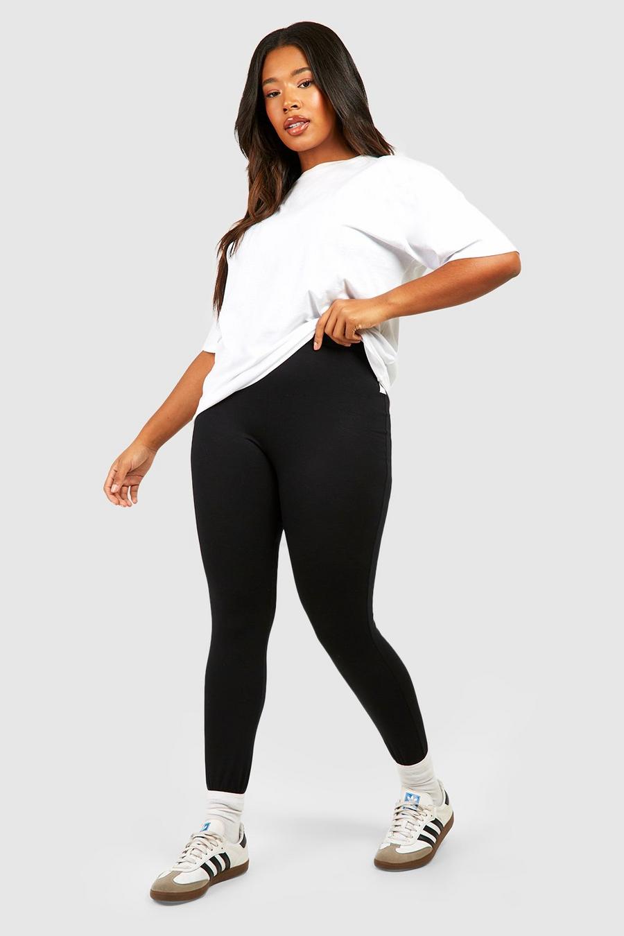 Women's black leggings with mixed stitching