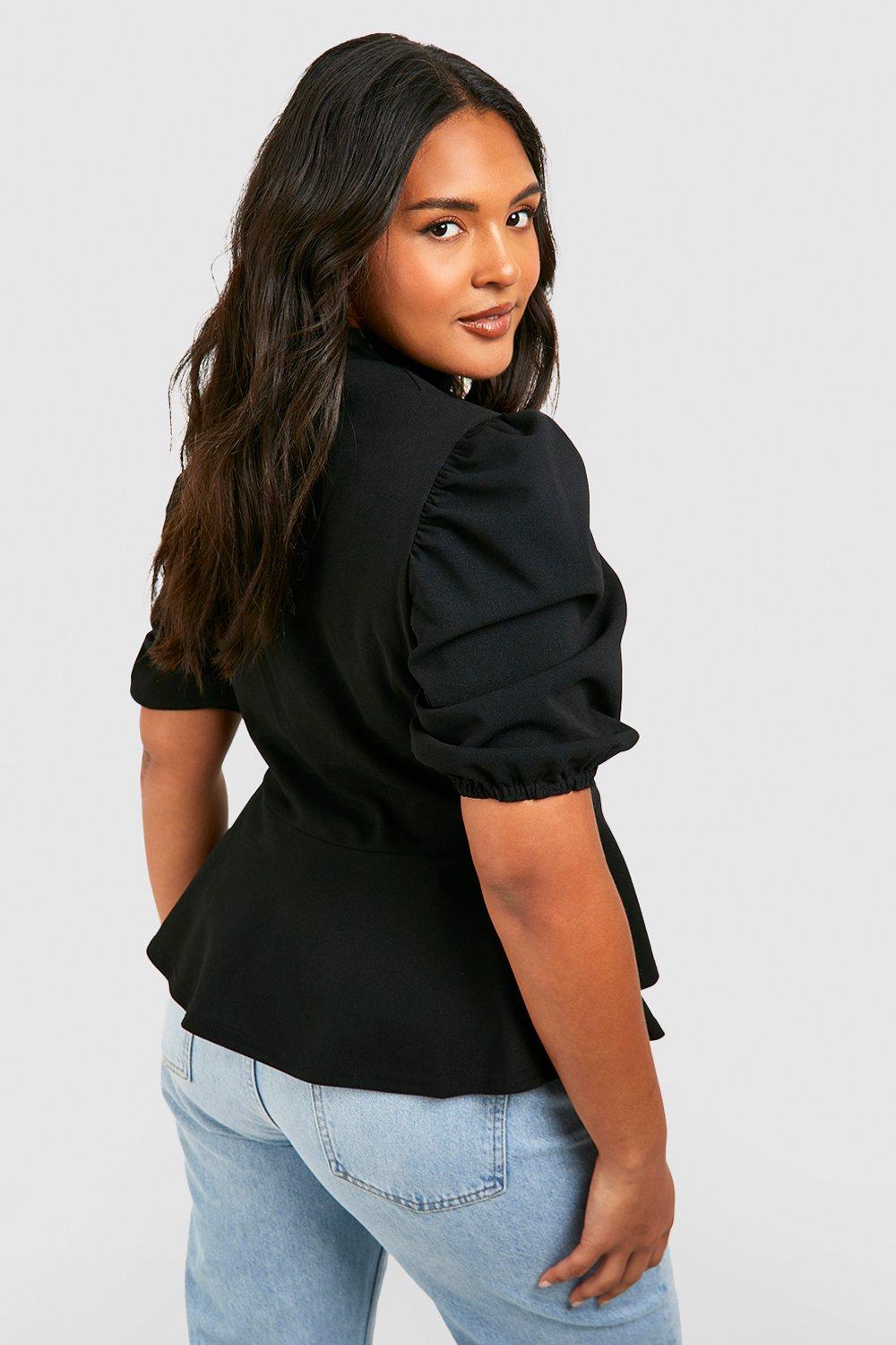 Plus Choker Cut Out Puff Sleeve Peplum Top | boohoo