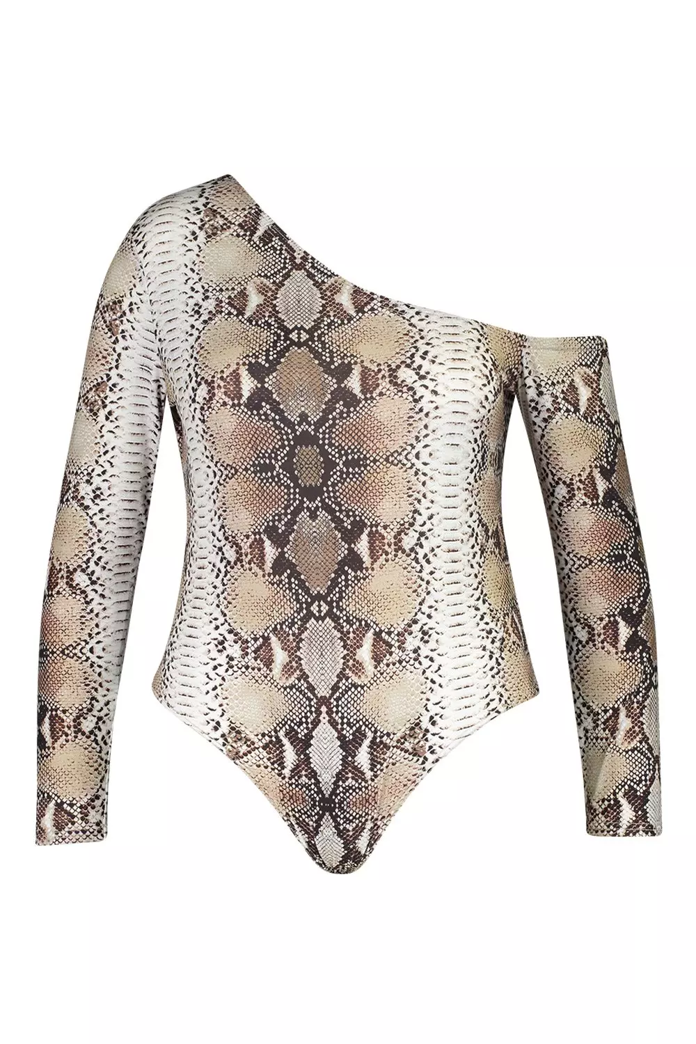 Beige Plus Asymmetric Snake Print Long Sleeve Bodysuit alternative image