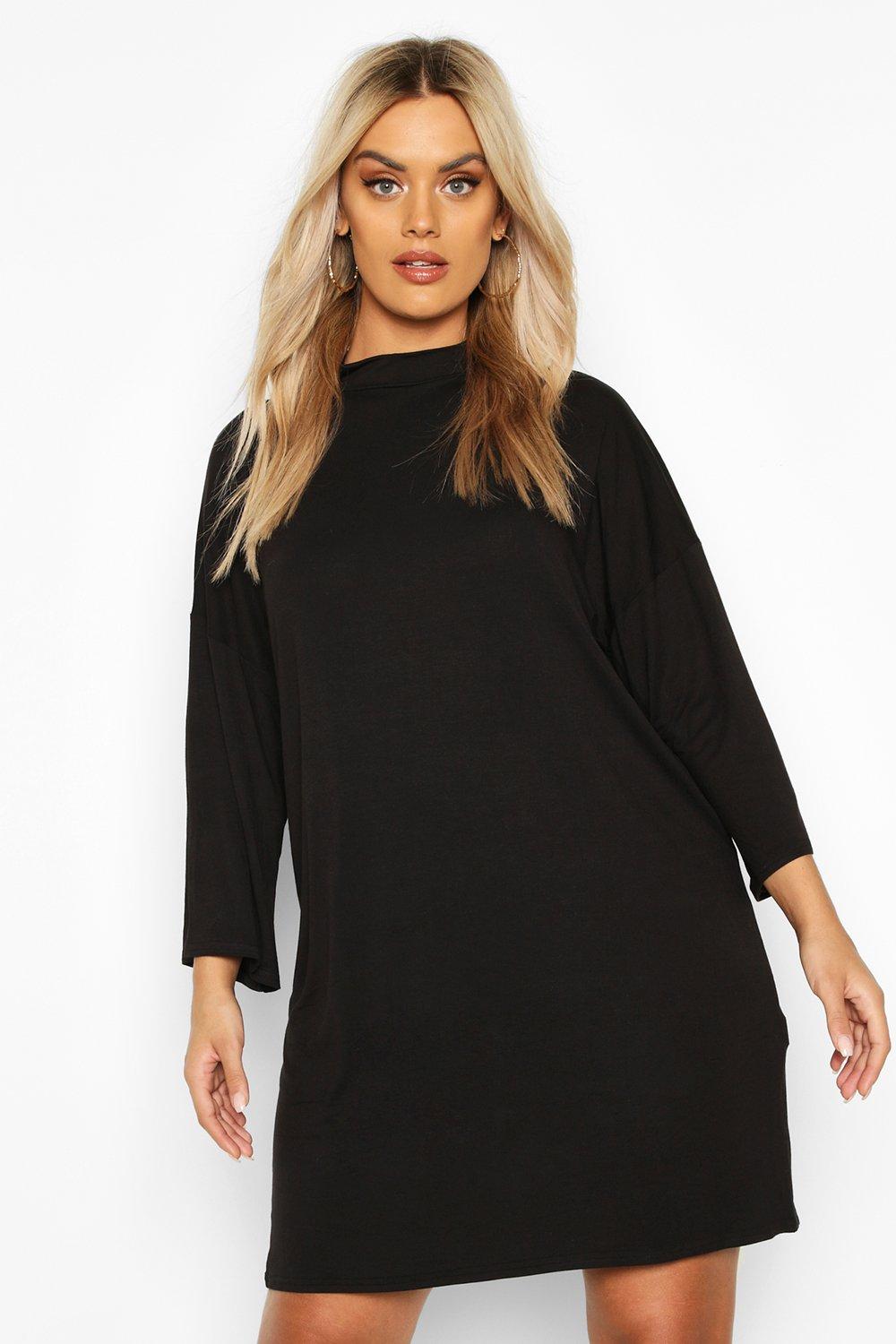 black high neck t shirt dress