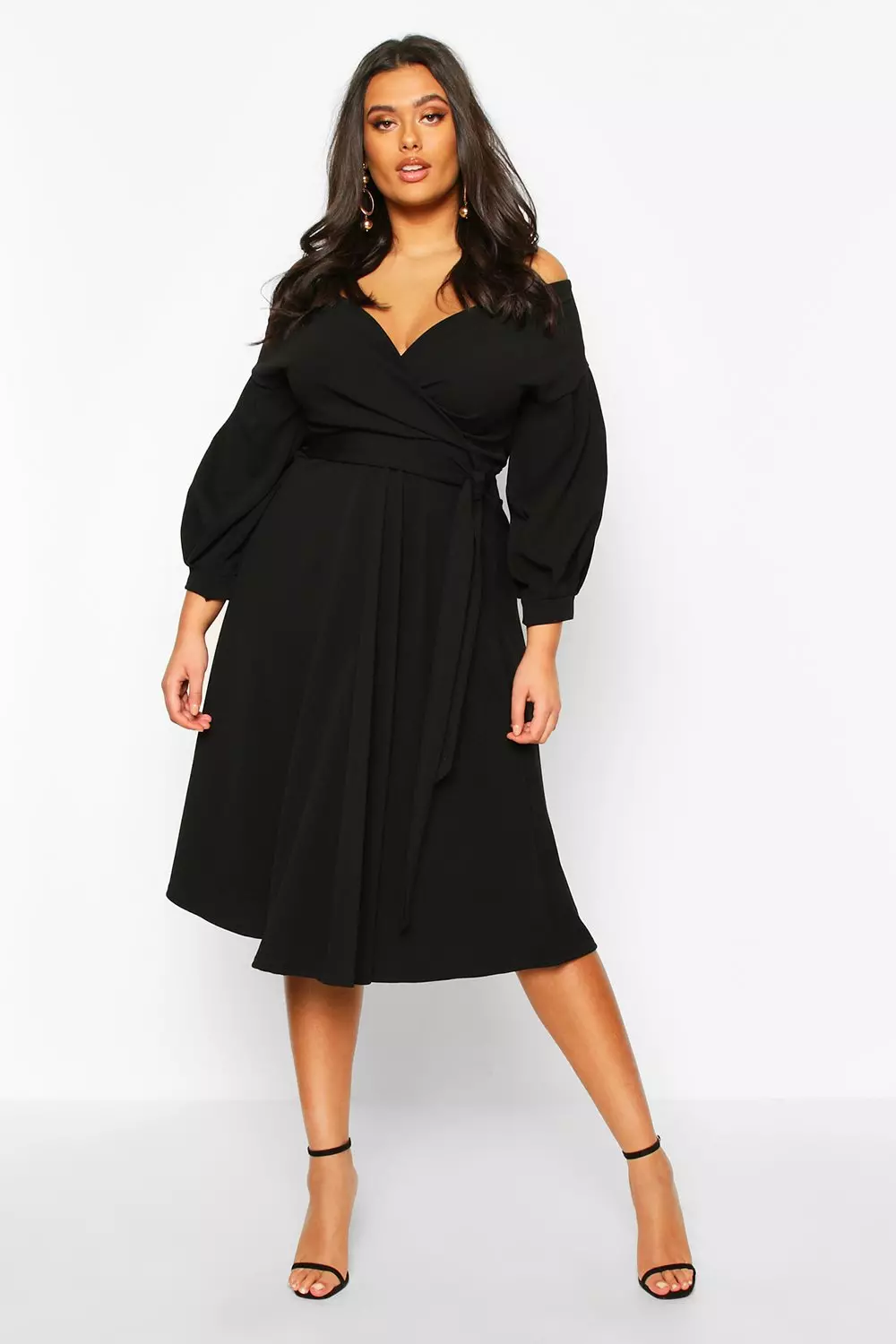 boohoo off the shoulder wrap dress