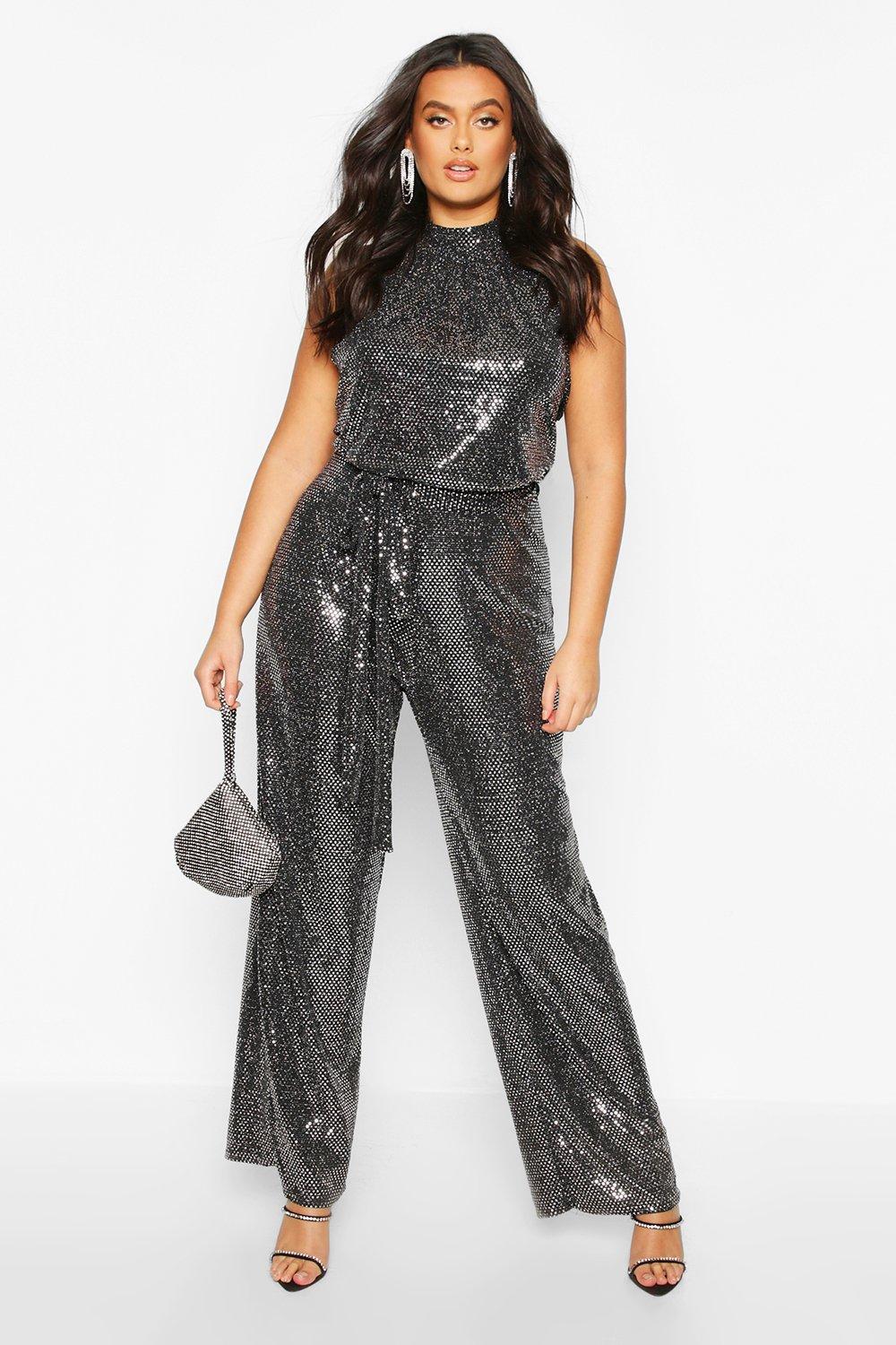 boohoo silver jumpsuit