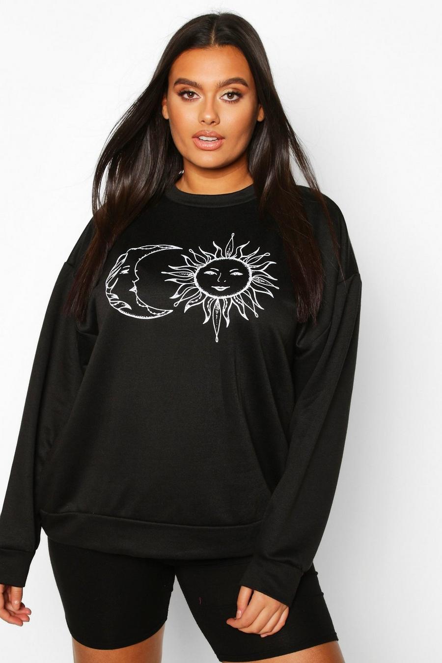 Plus Oversized-Sweatshirt mit Sonnen- und Mond-Print image number 1