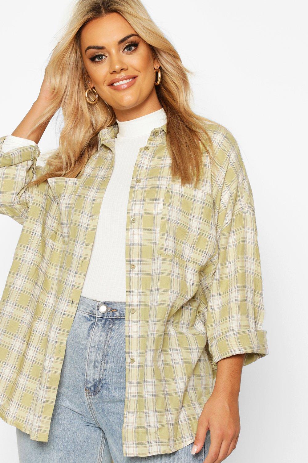 Plus Geruite Oversized Boyfriend Blouse boohoo