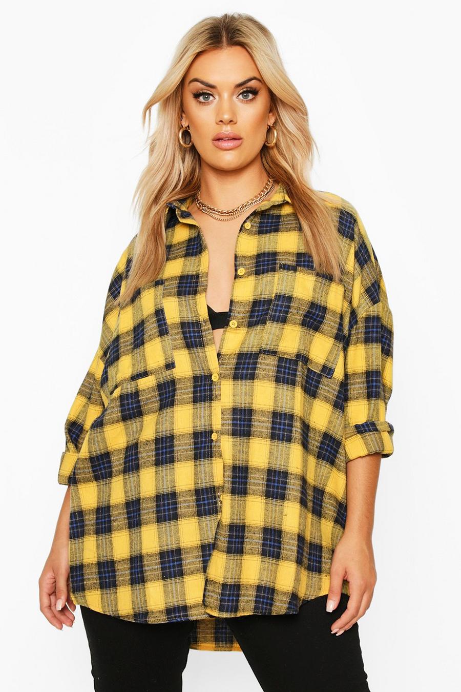 Grande taille - Chemise boyfriend oversize à carreaux, Moutarde yellow image number 1