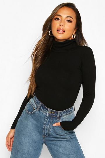 Petite Fine Knit Turtleneck Sweater black