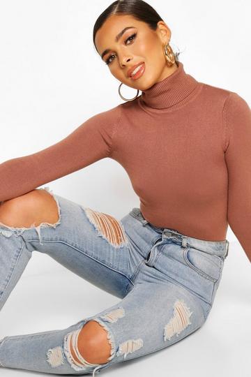 Petite Fine Knit Turtleneck Sweater mocha