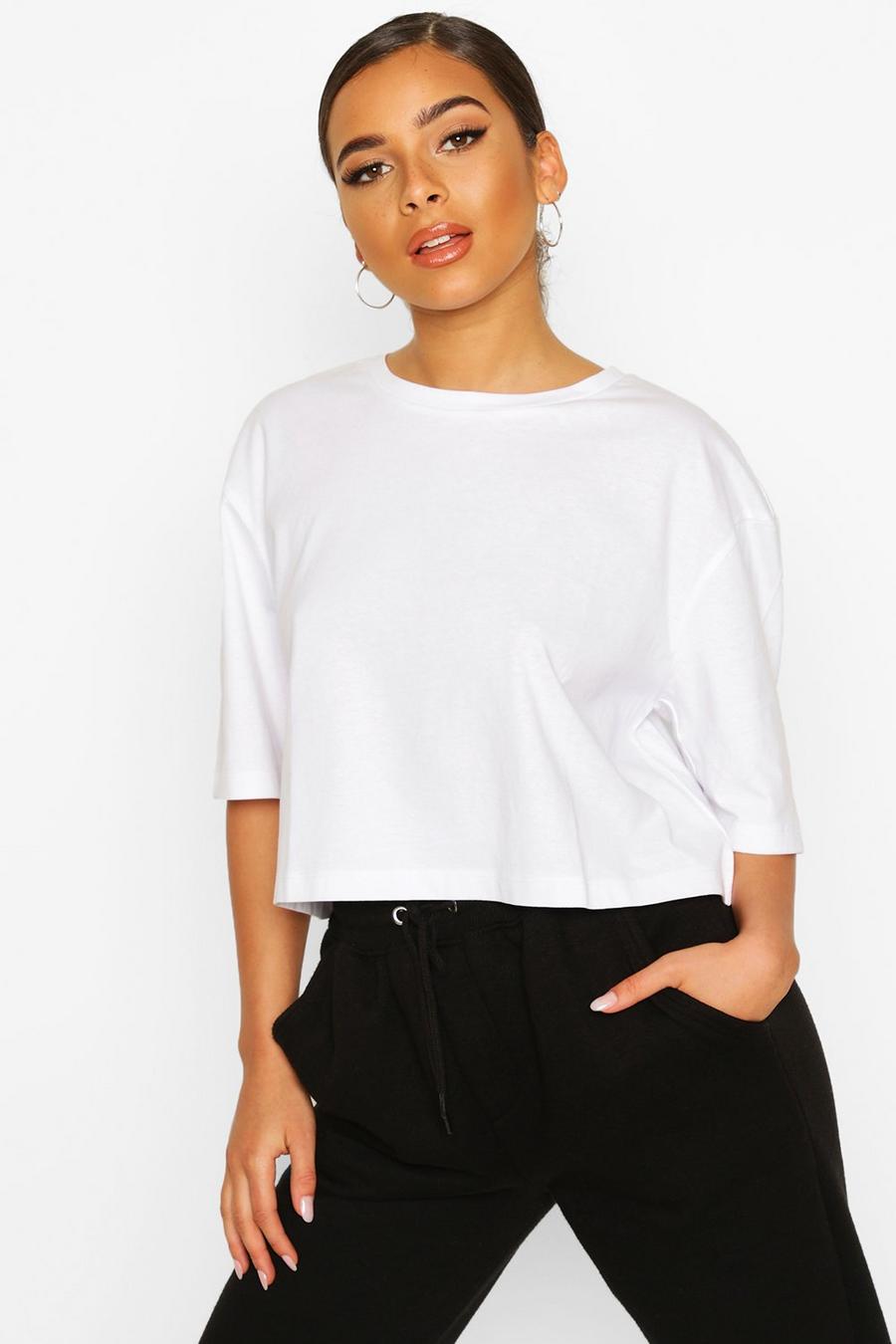 White Petite Cropped Cotton T-Shirt image number 1