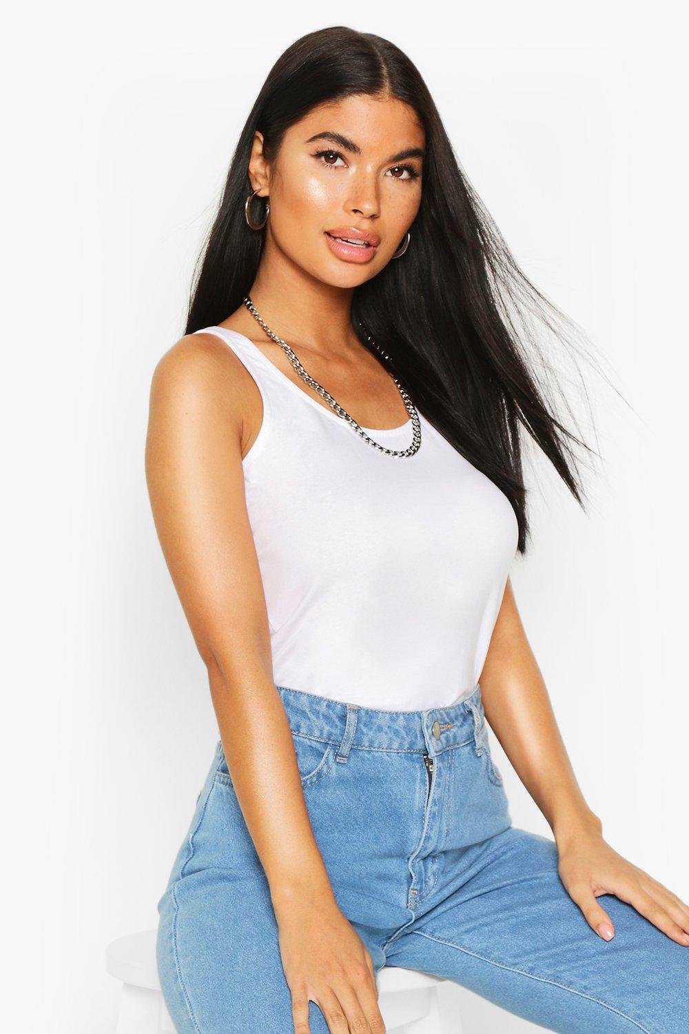 White Petite Vest boohoo UK