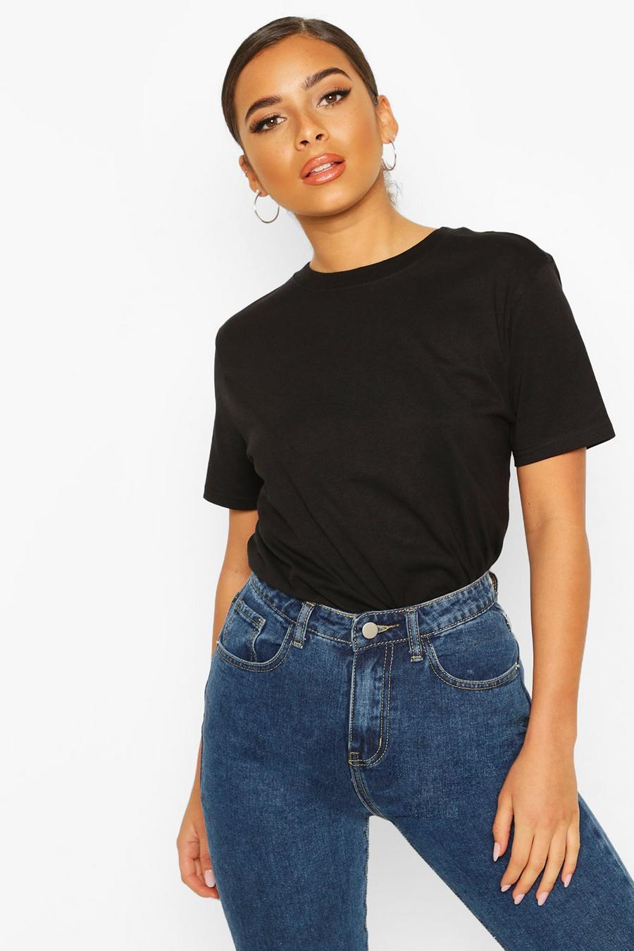 Black Petite Round Neck Cotton T-Shirt