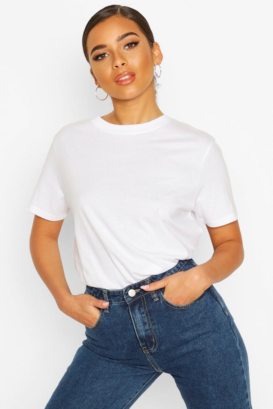 White Petite Round Neck Cotton T-Shirt image number 1