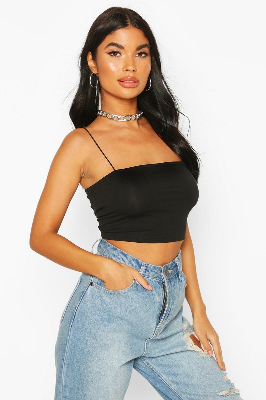 Zwart Petite Crop Top Met Vierkante Hals image number 1