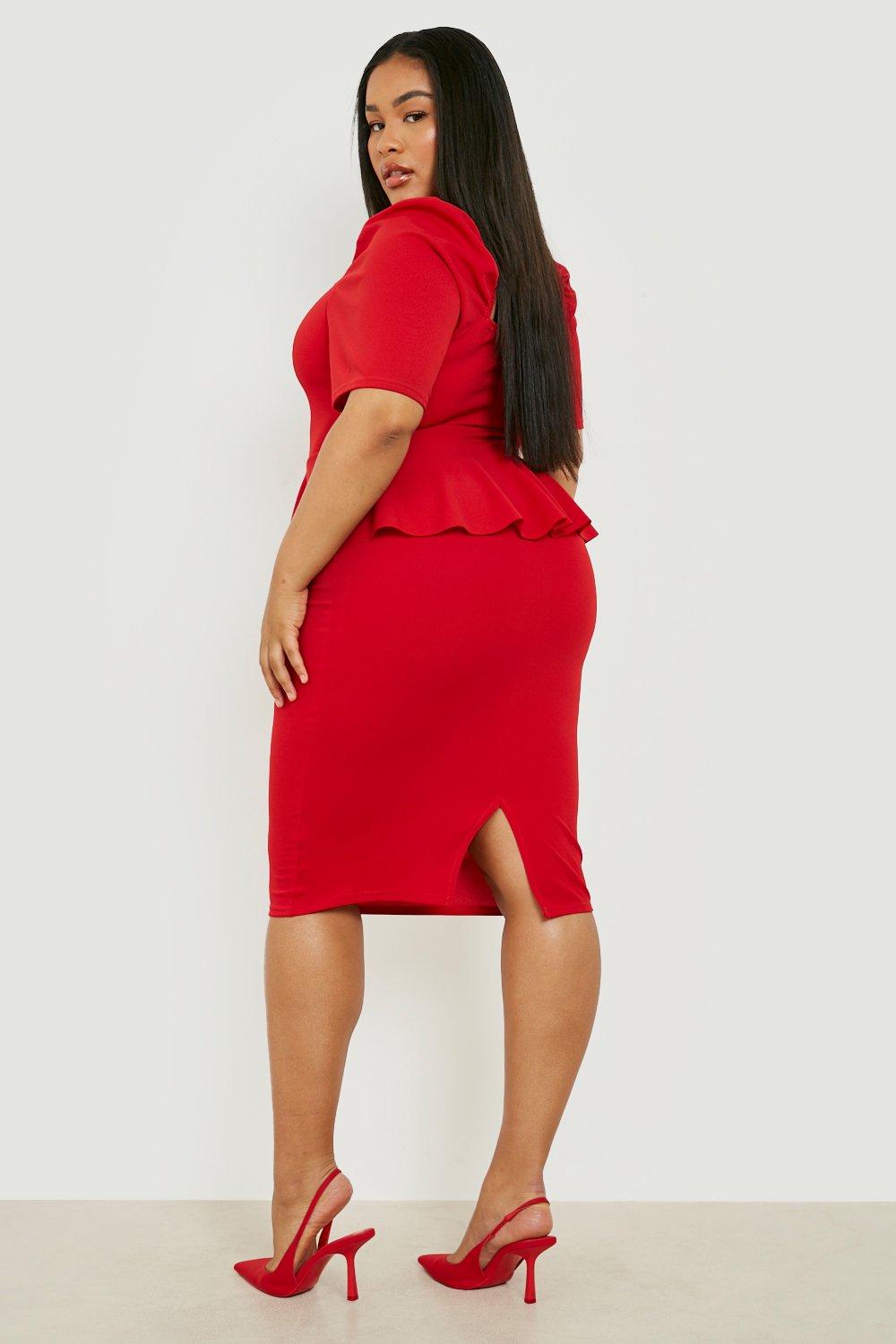 Plus Peplum Puff Sleeve Midi Dress