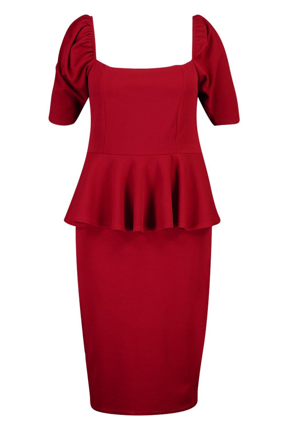 Plus Peplum Puff Sleeve Midi Dress