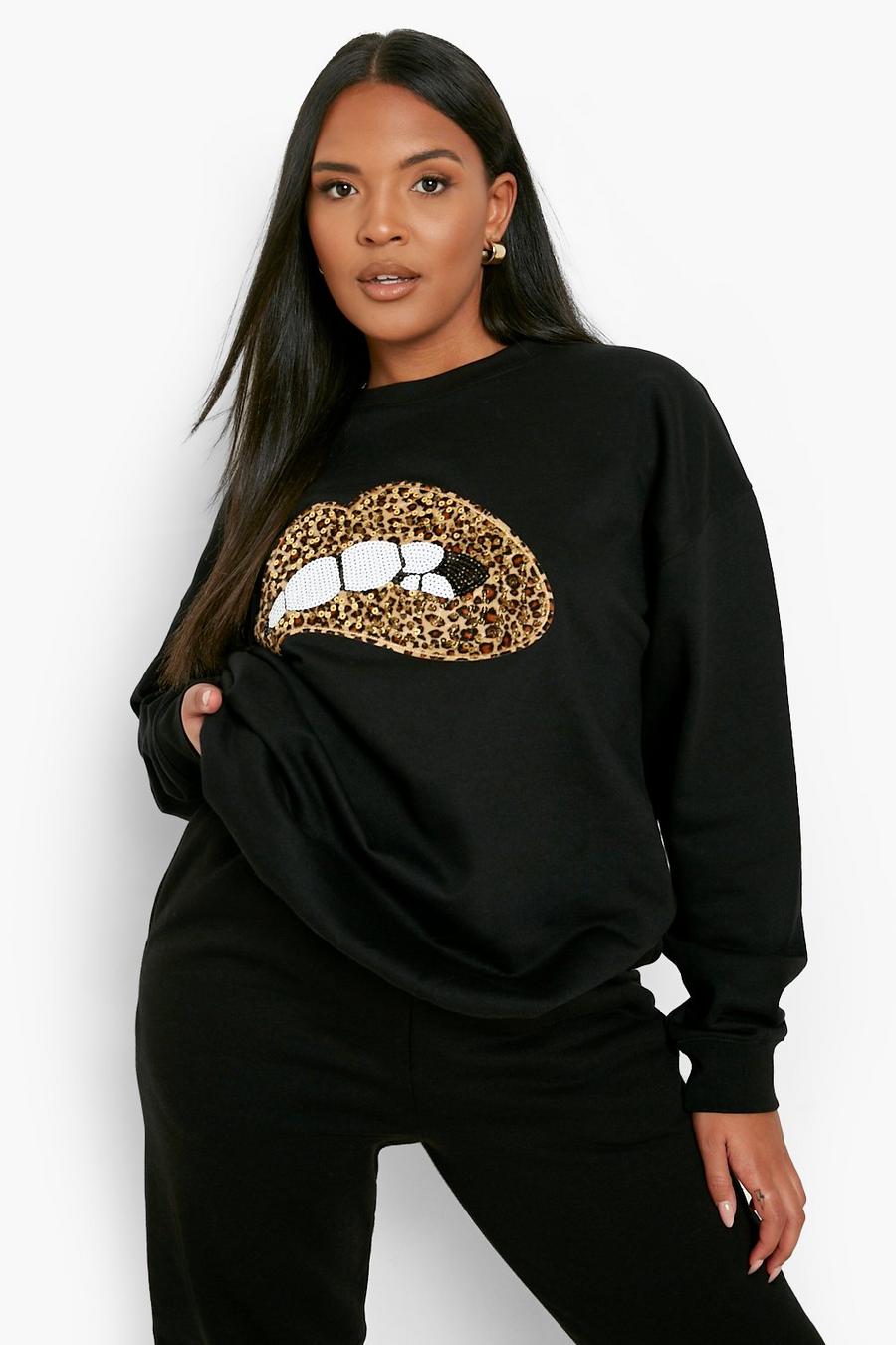 Black Plus - Sweatshirt med paljetter och läppmotiv image number 1