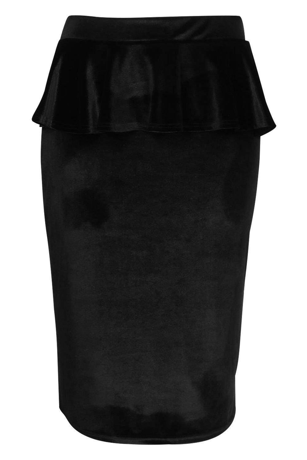 Plus Velvet Peplum Midi Skirt