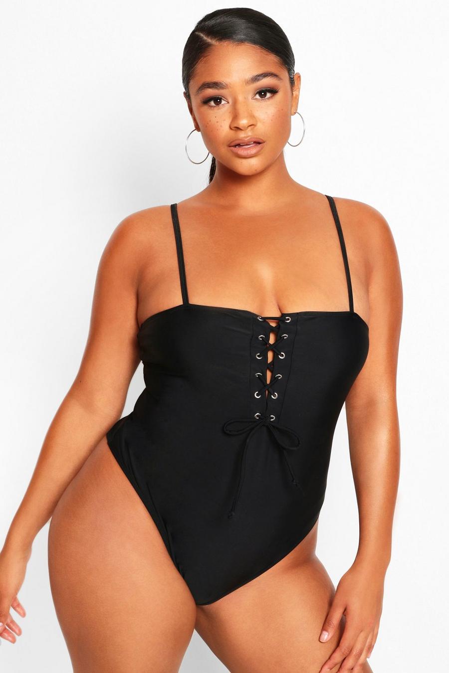 Plus Lace Up Square neck Swimsuit image number 1