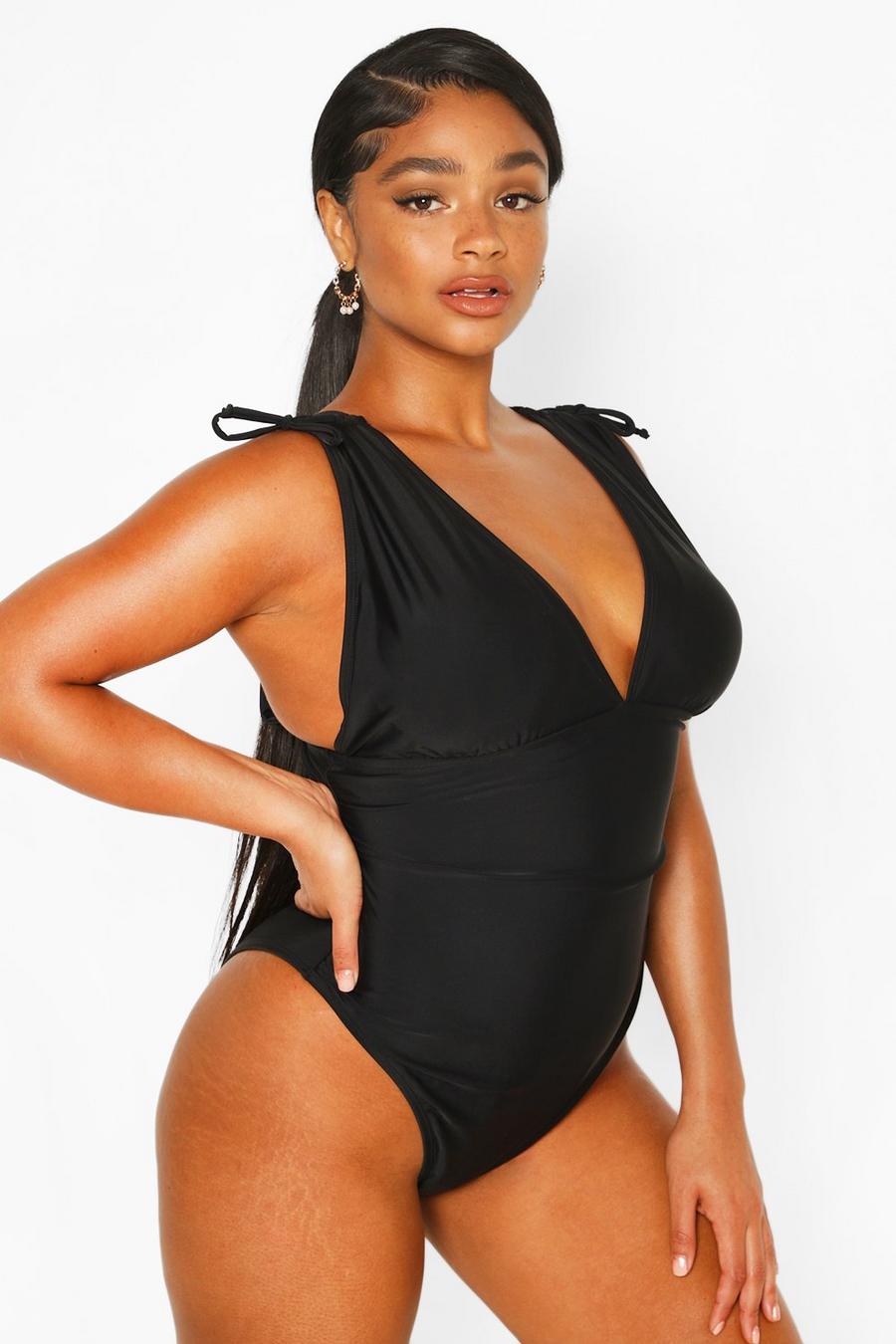 Plus Plunge Ruched Detail Swimsuit, Black image number 1