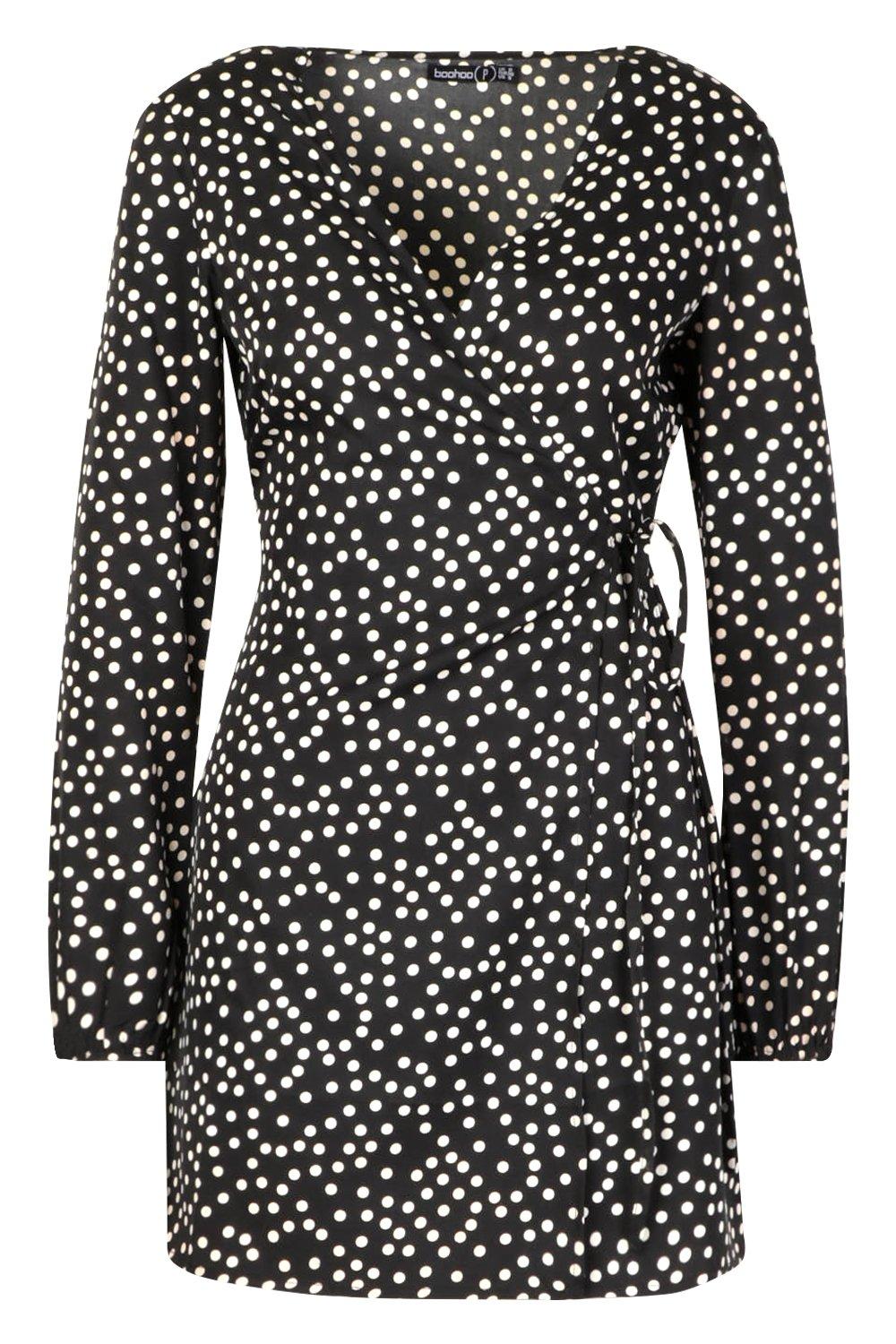 boohoo black polka dot dress