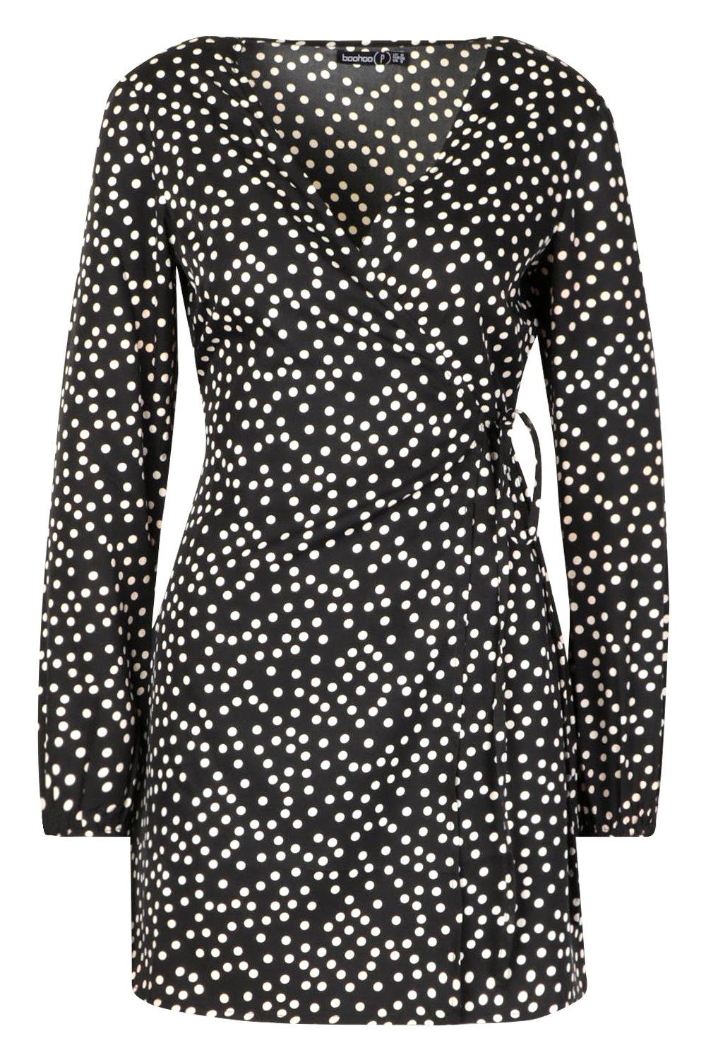 boohoo black and white polka dot dress