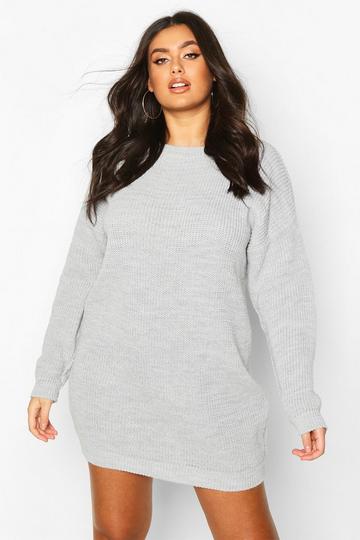 Plus Crew Neck Sweater Dress silver