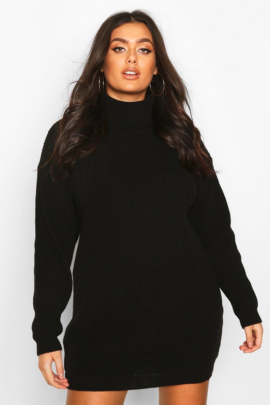 Vestido estilo suéter con cuello vuelto Plus, Negro image number 1
